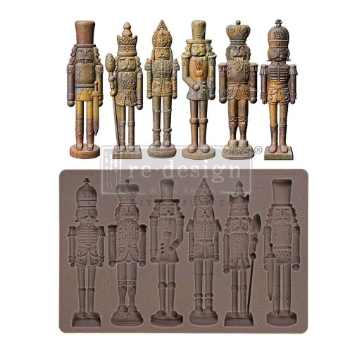 Forma silikonowa do odlewów 20x13 cm – Prima Nutcracker Magic. Zawiera 6 figurek żołnierzyków, stylizowanych operą Dziadek do Orzechów. Idealna do projektów DIY, decoupage, scrapbooking i mixmediów.