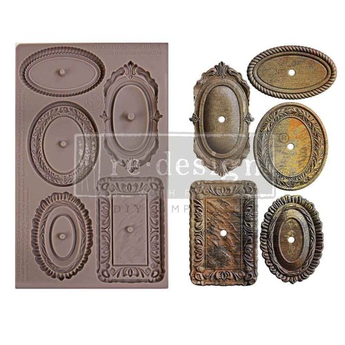 Forma silikonowa do odlewów o wymiarach 20x13 cm - Prima Soho Fusion. Zawiera 5 ozdobnych okuć do szuflad, podkładki pod gałki meblowe.