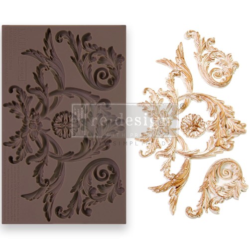 Forma silikonowa do odlewów 20x13 cm - Prima Majestic Flourish. Zawiera trzy wzory w stylu barokowym bogate w misterne liściaste zawijasy. Idealne do dekoracji mebli lub technice decoupage.