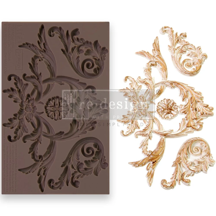 Forma silikonowa do odlewów 20x13 cm - Prima Majestic Flourish. Zawiera trzy wzory w stylu barokowym bogate w misterne liściaste zawijasy. Idealne do dekoracji mebli lub technice decoupage.