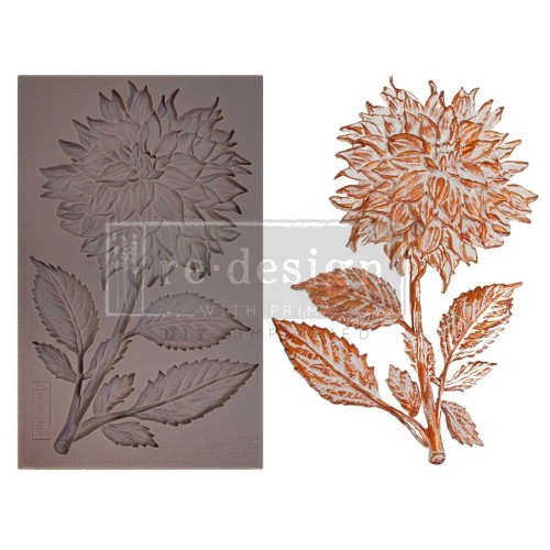 Forma silikonowa o wymiarach 20x13 cm marki Prima - Sweet Dahlia. Zawiera wzór kwiatu, rozkwitniętej dalii na łodydze z liśćmi.