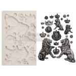 Forma silikonowa do odlewów o wymiarach 20x13 cm - Finnabair | Prima | Regal Lions. Zawiera motywy majestatycznych lwów, koron różnej wielkości, głowę króla lwa w koronie.