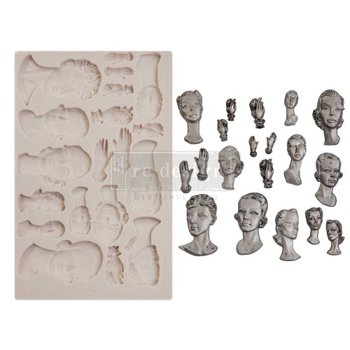 Forma silikonowa do odlewów o wymiarach 20x13 cm - Finnabair | Prima | Fashion Icons. Zawiera 11 głów - portretów kobiet w stylu vintage oraz 8 wzorów dłoni z ozdobnymi mankietami. Idealna na dodatki w decoupage oraz scrapbookingu.