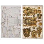 Forma silikonowa do odlewówo wymiarach 20x13 cm - Finnabair | Prima | Queens of Steam. Zawiera 6 efektownych głów i popiersi – bogiń rodem ze starożytnej cywilizacji połączonych ze steampunkowym klimatem.