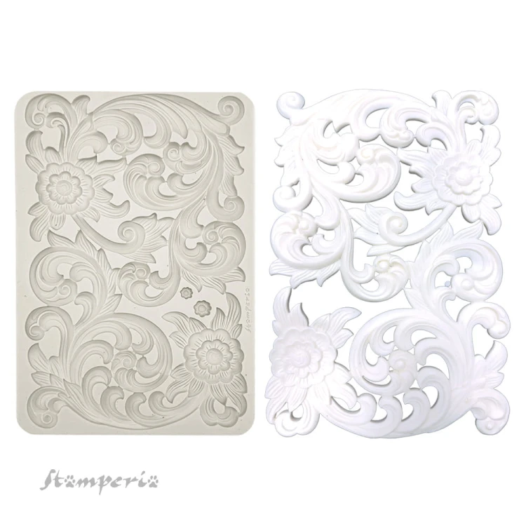 Foremka silikonowa A4- Frezy ornamenty z kwiatkiem Stamperia KACMA402
