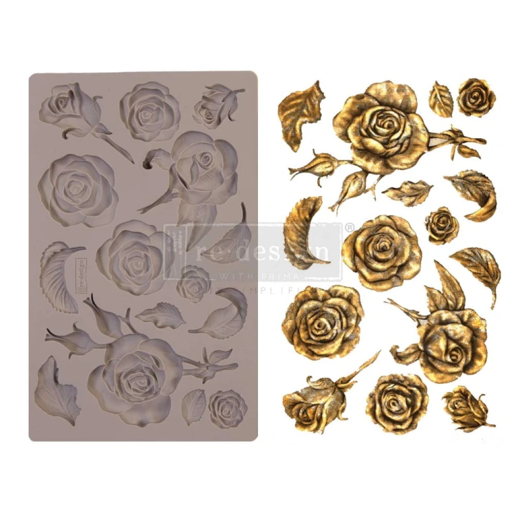 Forma silikonowa do odlewów o wymiarach 20x13 cm marki Prima wzór Fragrant Roses. Zawiera motyw róż, dziewięć główek różnej wielkości oraz sześć listków.