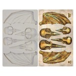 Forma silikonowa do odlewów o wymiarach 20x13 cm marki Prima wzór Birds and Bats. Zawiera 4 czaszki ptaków różnej wielkości oraz dwa skrzydła nietoperzy w odbiciu lustrzanym.