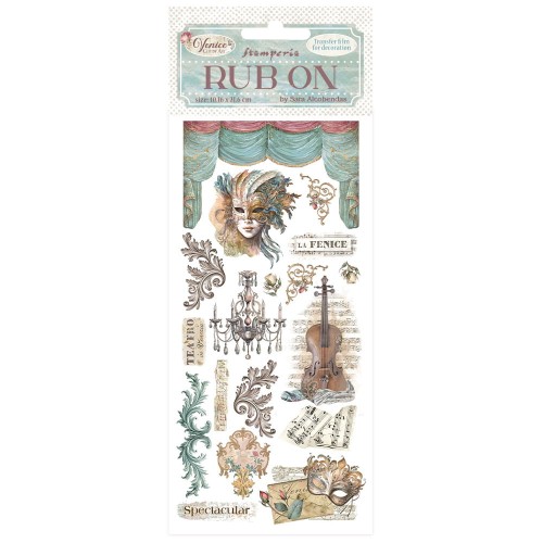 Rub-On transfer 10x21,6 cm - Maski z Wenecji | Stamperia Venice , DFLRB167