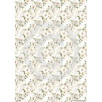 Papier ryżowy format A4 marki mariviriDesign. Zawiera motywy girland ułożonych z białych kwiatów dzikiej róży.  Sprawdzi się jako tło, tapeta w projektach decoupage i różnych pomysłach DIY.