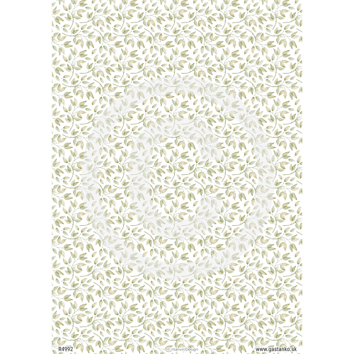Papier ryżowy format A4 marki mariviriDesign. Zawiera motywy drobnych, delikatnych listków. Sprawdzi się jako tło, tapeta w projektach decoupage i różnych pomysłach DIY.