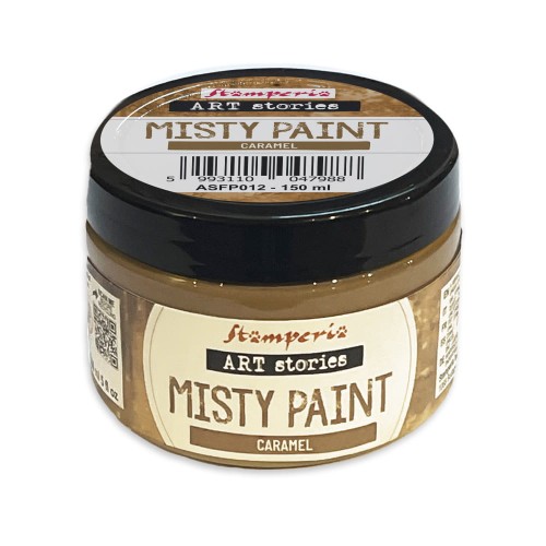 Farba akrylowa Misty Paint marki Stamperia 150ml, kolor Caramel. Idealna do tworzenia efektów przenikania, rozmycia i subtelnych przejść tonalnych za pomocą wody. Sprawdzi się technikach mixedmedia, decoupage, DIY.