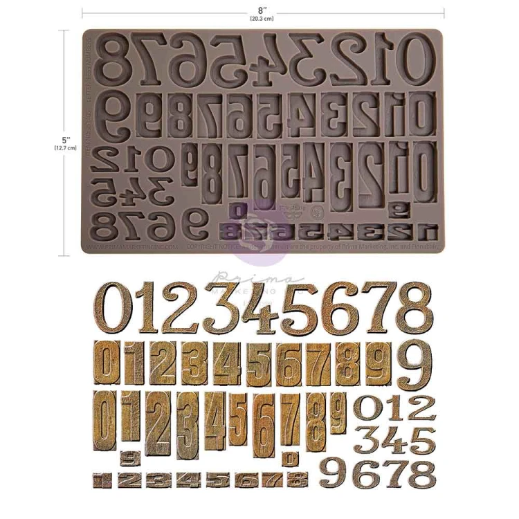 Forma silikonowa do odlewów 20x13 cm - Prima Finnabair Letterpress numbers