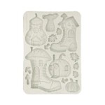 Foremka silikonowa marki Stamperia, format A5. Zawiera motyw 4 bajkowych domków w kształcie butów lub dyń. Idealna do decoupage i projektów DIY. Kod producenta KACMA586.