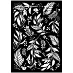 Szablon malarski 3D marki Stamperia o wymiarach 29x42 cm.  -Zwiera wzory efektownych liści, liściastych gałązek różnej wielkości. Idealny do decoupage i projektów DIY. Kod producenta KSTDA3006.