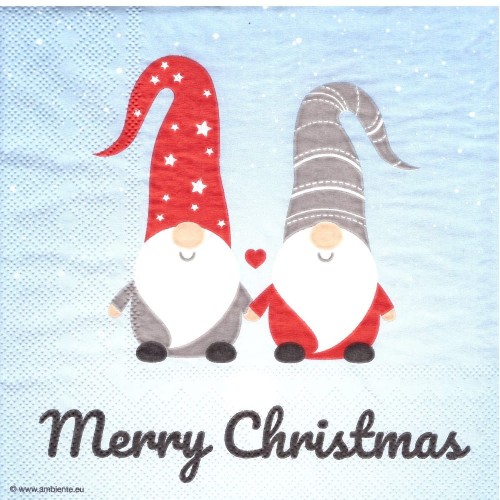 Serwetka Boże Narodzenie  33x33 Gnomy skrzaty 
