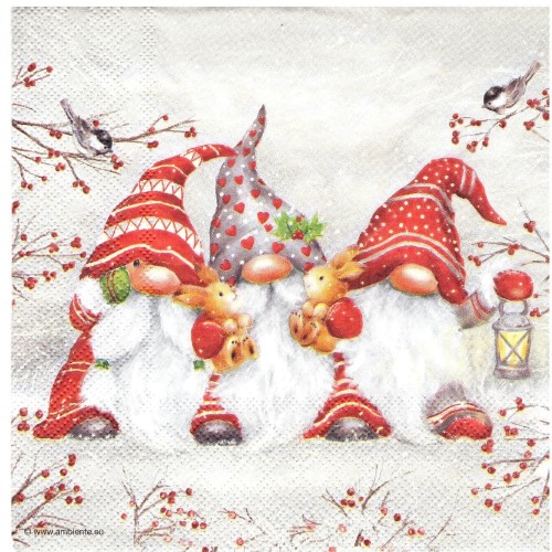 Serwetka Boże Narodzenie 33x33 Gnomy skrzaty