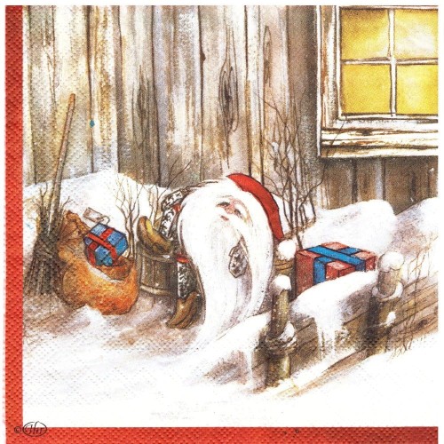 Serwetka Boże Narodzenie  33x33 Gnomy skrzaty   