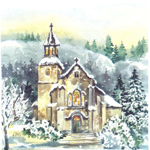 Serwetka Boże Narodzenie 33x33 Zima miasto domy