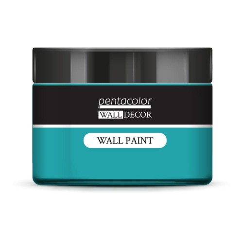 Farba satynowa z linii Wall Decor Pentart. Kolor Błękitne Morze, pojemność 150ml. Konsystencja kremowa, niekapiąca, farba mocno napigmentowana. Idealny do stylizacji wnętrz, projektów ściennych, jak i aranżacji w technice decoupage, mixmedia, DIY.