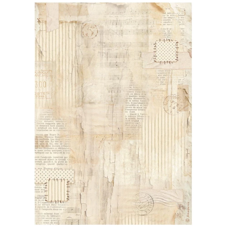 Papier ryżowy Stamperia A4 Famili- DFSA41085| Tło, gazeta kartki patchwork