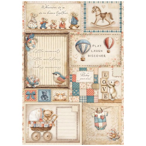 Papier ryżowy Stamperia A4 Baby - DFSA41089 | Myszki konik wózek