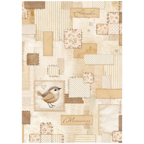 Papier ryżowy Stamperia A4 Baby - DFSA41091 | Patchwork ptaszek