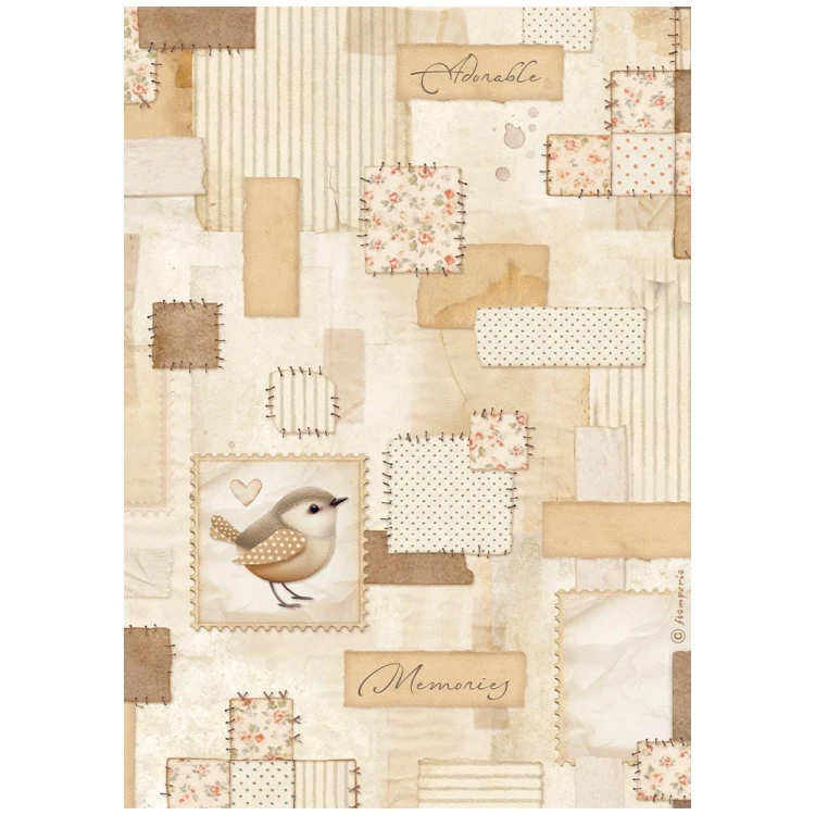 Papier ryżowy Stamperia A4 Baby - DFSA41091 | Patchwork ptaszek