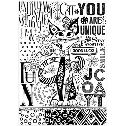 Papier ryżowy Stamperia A4 Furry friends - DFSA41099 | Kot czarno biały