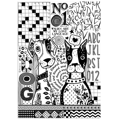 Papier ryżowy Stamperia A4 Furry friends - DFSA41100 | Pies czarno biały