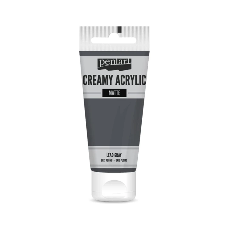 Farba akrylowa Pentart Creamy Acrylic 60ml. Matowa, mocno napigmentowana o gęstej, kremowej konsystencji, w kolorze ołowianej szarości. Idealna do efektu grubych warstw i struktur. Sprawdzi się w technice mixmedia, decoupage i projektach handmade.