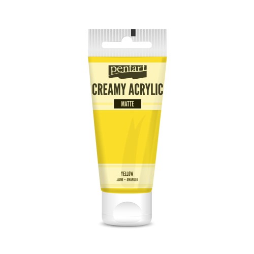 Farba akrylowa Pentart Creamy Acrylic 60ml. Matowa, mocno napigmentowana o gęstej, kremowej konsystencji, w kolorze żółtym. Idealna do efektu grubych warstw i struktur. Sprawdzi się w technice mixmedia, decoupage i projektach handmade.