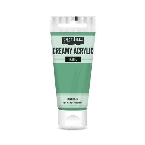 Farba akrylowa Pentart Creamy Acrylic 60ml. Matowa, mocno napigmentowana o gęstej, kremowej konsystencji, w kolorze mięty. Idealna do efektu grubych warstw i struktur. Sprawdzi się w technice mixmedia, decoupage i projektach handmade.