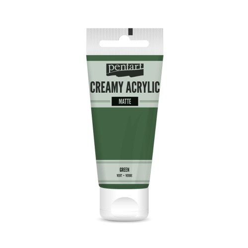 Farba akrylowa Pentart Creamy Acrylic 60ml. Matowa, mocno napigmentowana o gęstej, kremowej konsystencji, w kolorze zielonym. Idealna do efektu grubych warstw i struktur. Sprawdzi się w technice mixmedia, decoupage i projektach handmade.