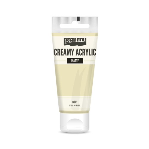 Farba akrylowa Pentart Creamy Acrylic 60ml. Matowa, mocno napigmentowana o gęstej, kremowej konsystencji, w kolorze kość słoniowa. Idealna do efektu grubych warstw i struktur. Sprawdzi się w technice mixmedia, decoupage i projektach handmade.
