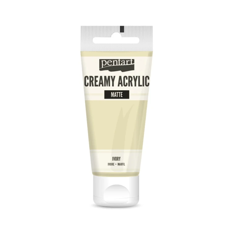 Farba akrylowa Pentart Creamy Acrylic 60ml. Matowa, mocno napigmentowana o gęstej, kremowej konsystencji, w kolorze kość słoniowa. Idealna do efektu grubych warstw i struktur. Sprawdzi się w technice mixmedia, decoupage i projektach handmade.