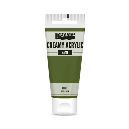 Farba akrylowa Pentart Creamy Acrylic 60ml. Matowa, mocno napigmentowana o gęstej, kremowej konsystencji, w kolorze oliwka. Idealna do efektu grubych warstw i struktur. Sprawdzi się w technice mixmedia, decoupage i projektach handmade.