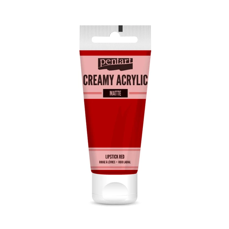 Farba akrylowa Pentart Creamy Acrylic 60ml. Matowa, mocno napigmentowana o gęstej, kremowej konsystencji, w kolorze szminkowym. Idealna do efektu grubych warstw i struktur. Sprawdzi się w technice mixmedia, decoupage i projektach handmade.