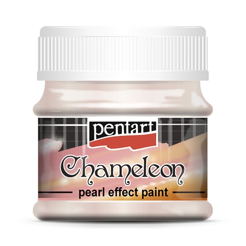 Farba Chameleon marki Pentart, kolor różowo-złoty, pojemność 50ml. Farba perłowa, dwukolorowa. Zmienia odcień w zależności od kąta padania światła. Sprawdzi się w technice mixmedia, decoupage i projektach handmade.