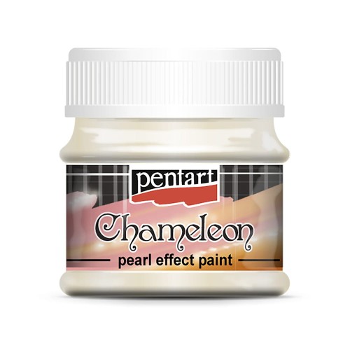 Farba Chameleon marki Pentart, kolor żółto-niebieskim, pojemność 50ml. Farba perłowa, dwukolorowa. Zmienia odcień w zależności od kąta padania światła. Sprawdzi się w technice mixmedia, decoupage i projektach handmade.