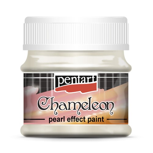 Farba Chameleon marki Pentart, kolor zielono-złoty, pojemność 50ml. Farba perłowa, dwukolorowa. Zmienia odcień w zależności od kąta padania światła. Sprawdzi się w technice mixmedia, decoupage i projektach handmade.