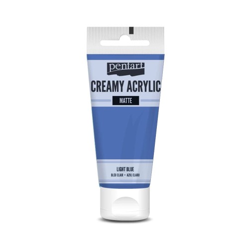 Farba akrylowa Pentart Creamy Acrylic 60ml. Matowa, mocno napigmentowana o gęstej, kremowej konsystencji, w kolorze jasna niebieska. Idealna do efektu grubych warstw i struktur. Sprawdzi się w technice mixmedia, decoupage i projektach handmade.