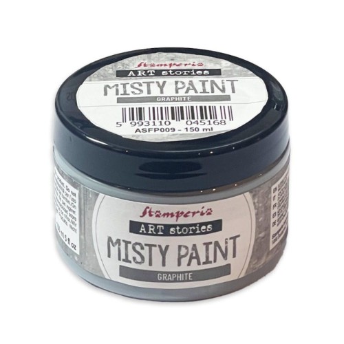 Farba akrylowa Misty Paint marki Stamperia 150ml, kolor Graphite. Idealna do tworzenia efektów przenikania, rozmycia i subtelnych przejść tonalnych za pomocą wody. Sprawdzi się technikach mixedmedia, decoupage, DIY.