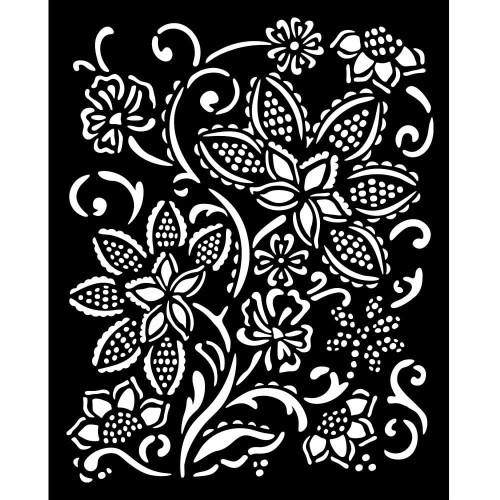 Szablon Stamepria z kolekcji Timeless, 20x25cm. Zawiera wzór kwiatowy inspirowany batikiem. Wykonany z grubego, giętkiego i przeźroczystego poliestru. Idealny do decoupage,  mixmedia, scrapbookingu. Kod producenta  KSTD180