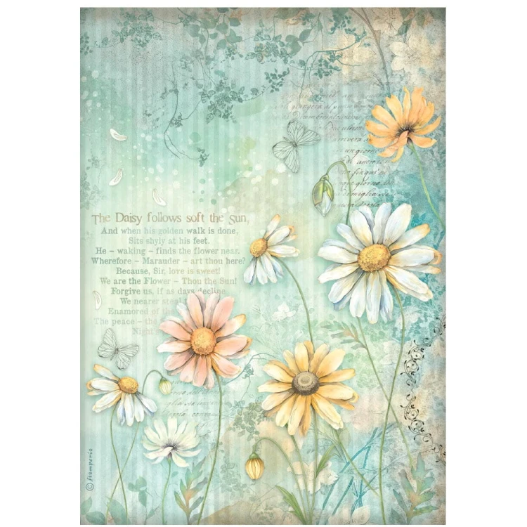 Papier ryżowy A4 "Daisy Art" - Stokrotki - Stamperia