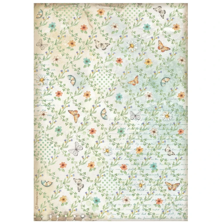 Papier ryżowy A4 "Daisy Art" - Tło kwiatki i motyle - Stamperia