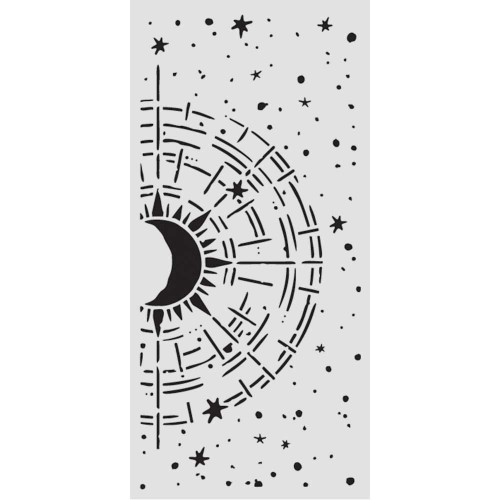 Szablon marki Stamepria z kolekcji Daisy Art, wymiary 12x25cm. Zawiera motyw  kosmicznego, gwiezdnego kompasu. Wykonany z giętkiego, elastycznego, przeźroczystego poliestru. Idealny do decoupage,  mixmedia, scrapbookingu. Kod producenta  KSTDL150
