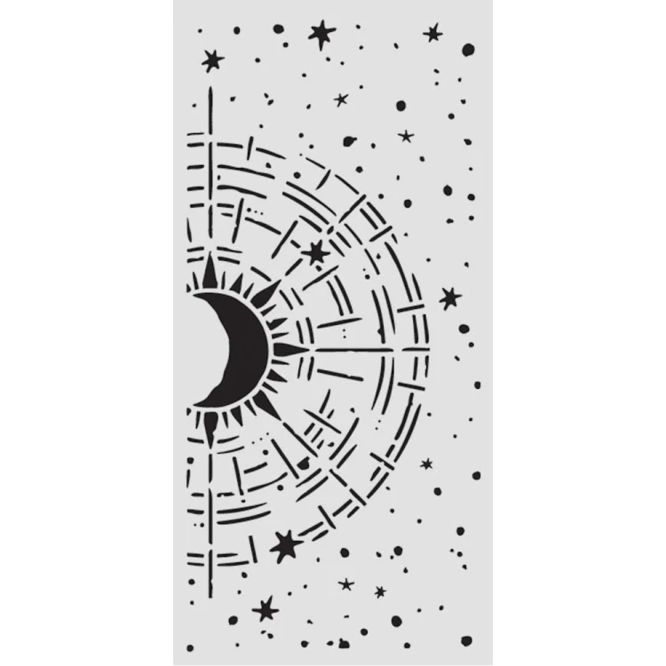 Szablon marki Stamepria z kolekcji Daisy Art, wymiary 12x25cm. Zawiera motyw  kosmicznego, gwiezdnego kompasu. Wykonany z giętkiego, elastycznego, przeźroczystego poliestru. Idealny do decoupage,  mixmedia, scrapbookingu. Kod producenta  KSTDL150