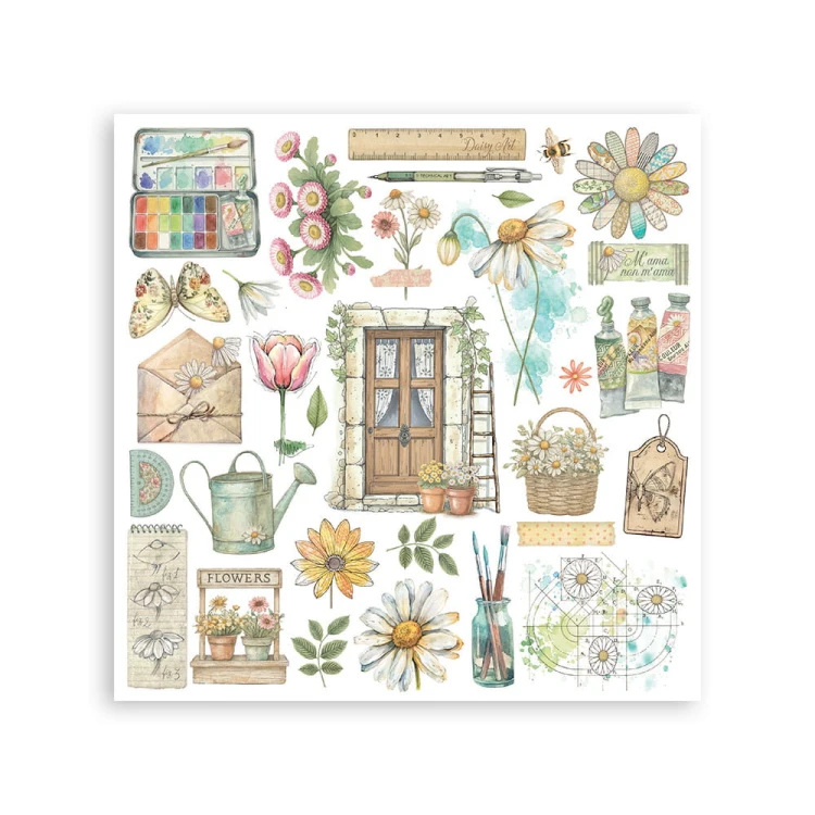 Zestaw transferów Rub On 15x15 "Daisy Art" - Stamperia
