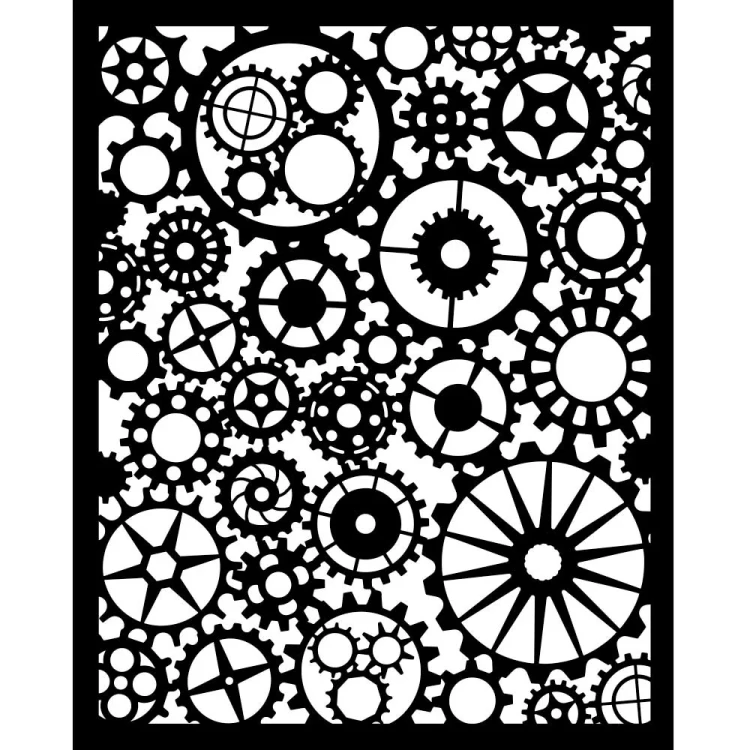 Szablon Stamepria z kolekcji Voyages Fantastiques, wymiary 20x25cm. Zawiera wzór zębatek, trybików. Wykonany z grubego, giętkiego i przeźroczystego poliestru. Idealny do decoupage,  mixmedia, scrapbookingu. Kod producenta  KSTD188