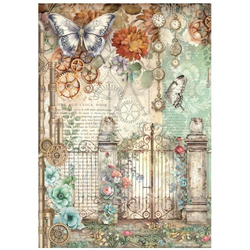 Papier ryżowy Stamperia A4 Gardens of time - DFSA41115 | Motyl i brama